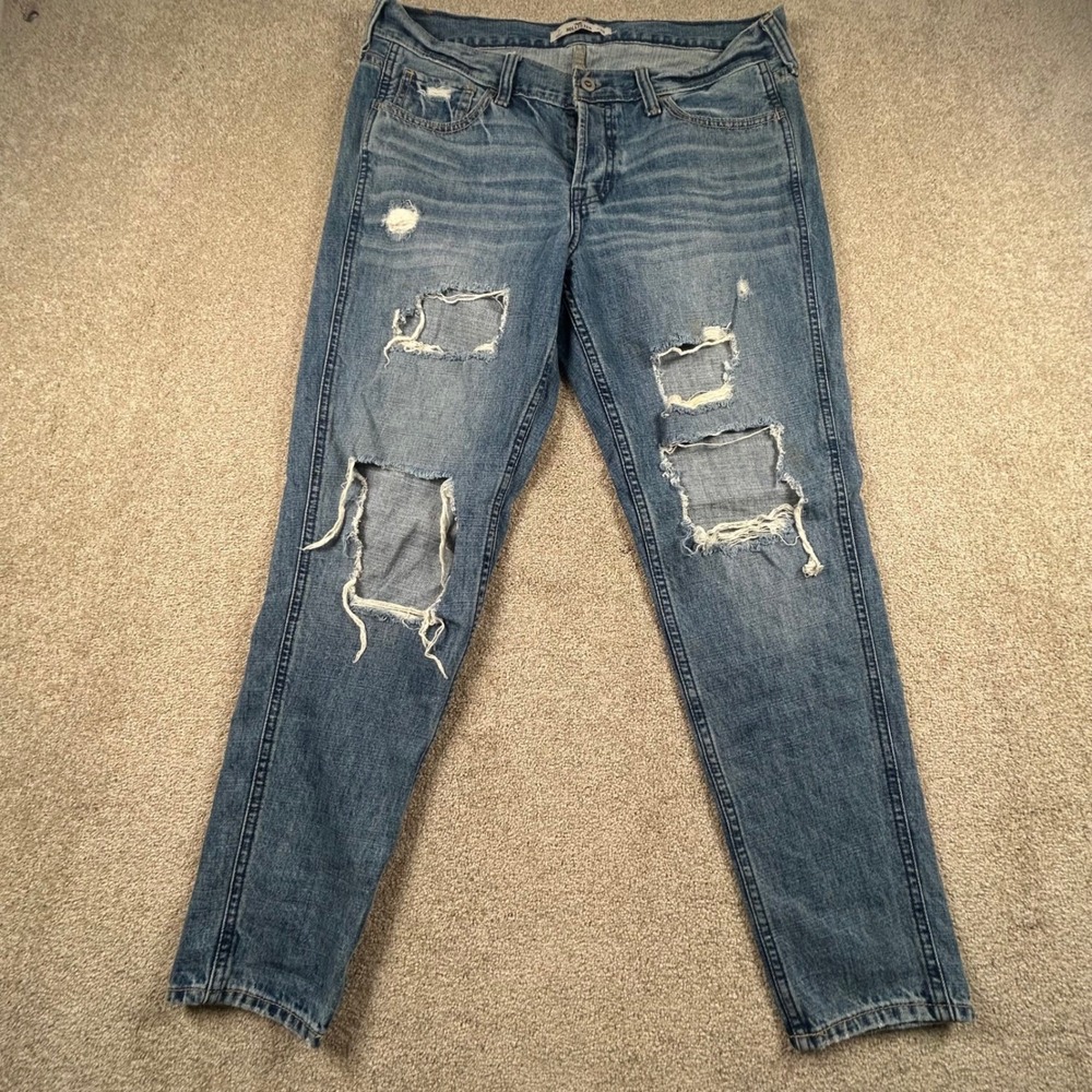 Hollister Distressed Mom Jeans Womens 7 W28 Medium Wash Ripped 3X3585 Cotton